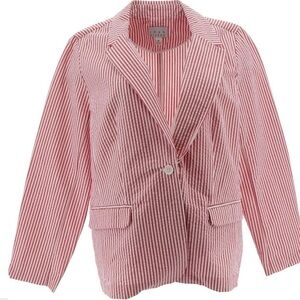 22. NWT Joan Rivers Red & White Striped One Button Blazer Size 8